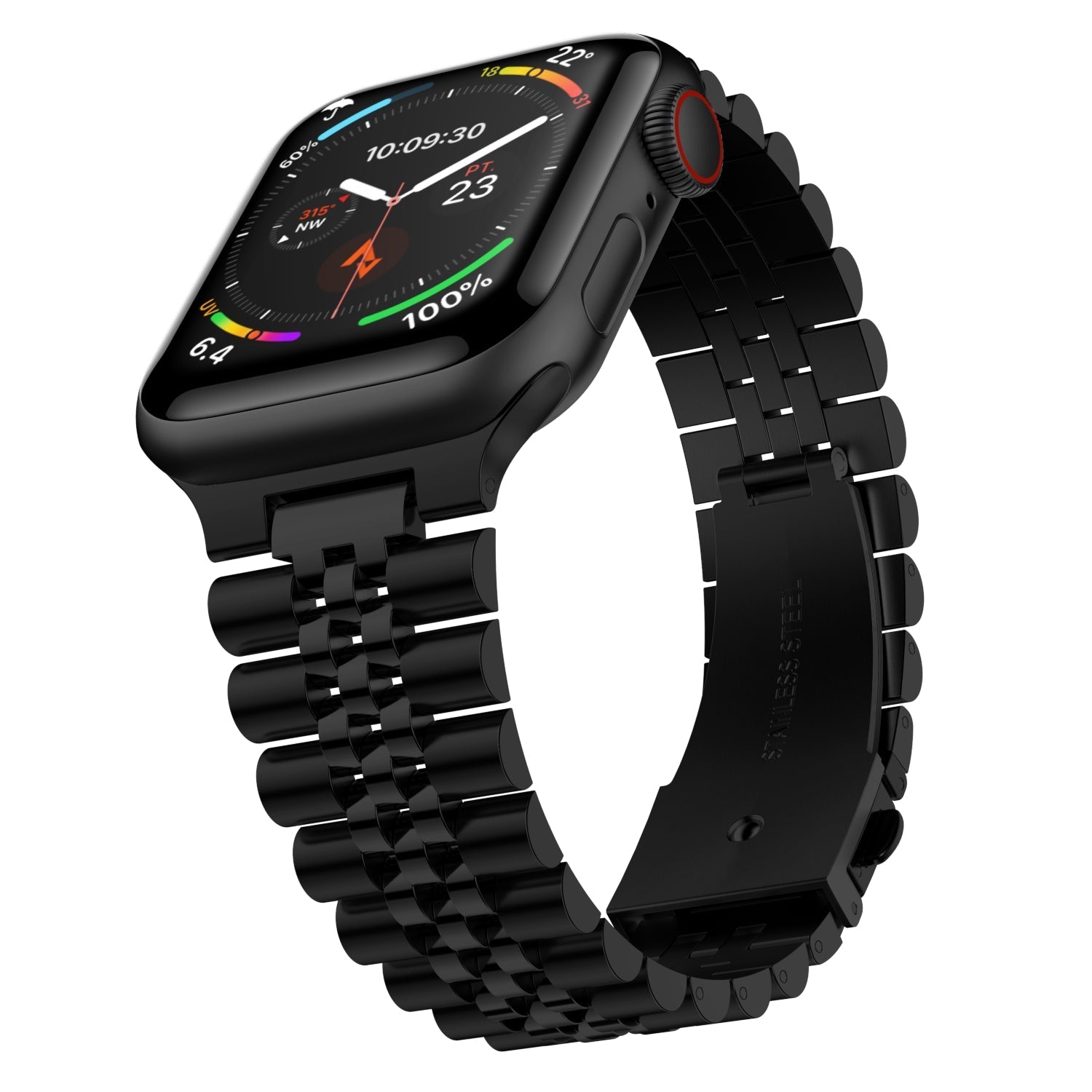 Stainless Steel Link Bracelet Band - The Perth in Black Large - Compatible with Apple Watch Size 42mm to 45mm