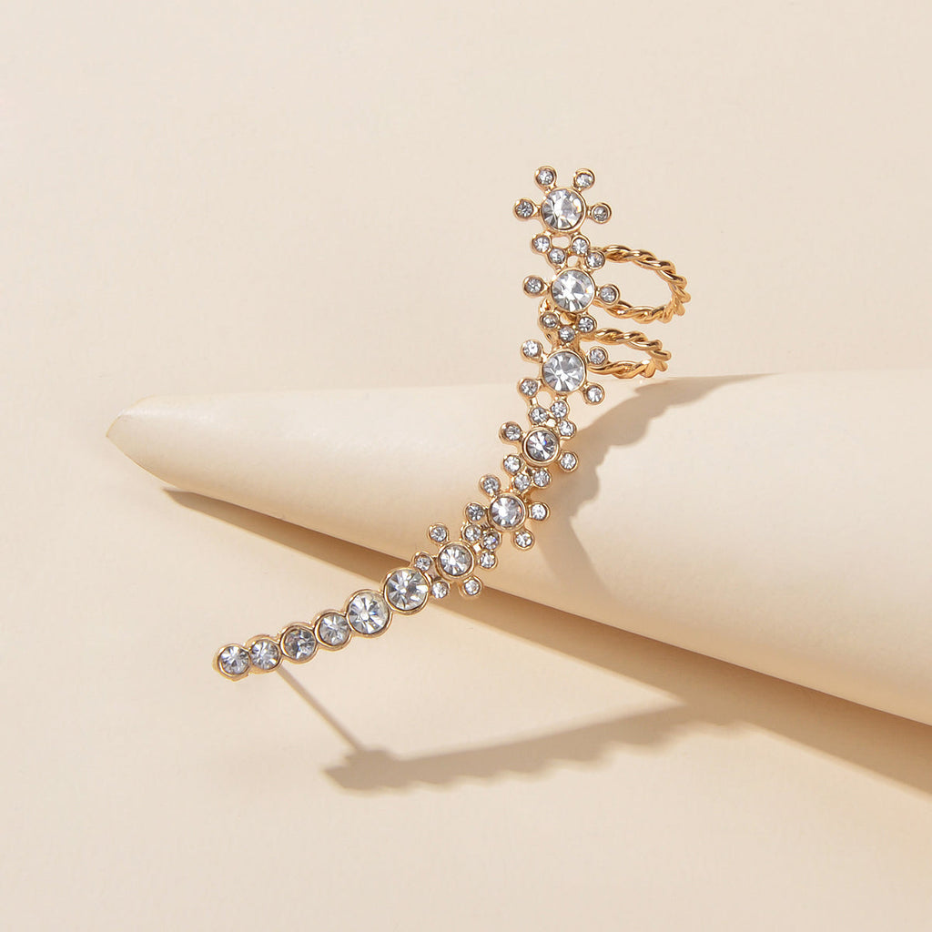 Full Rhinestone Cartilage Gold Flower Crawler Cuff Studs Climber Earrings 1 pc
