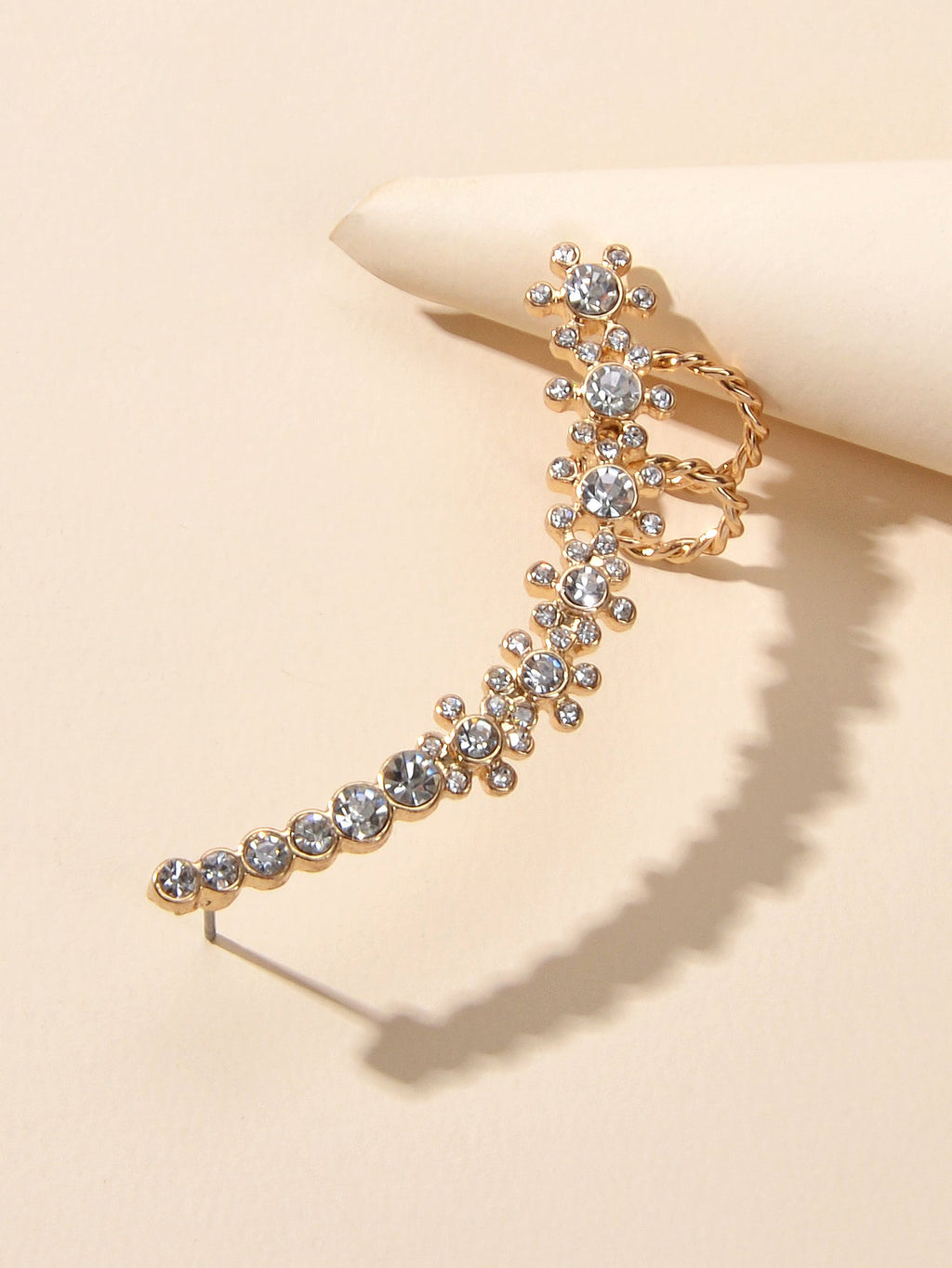 Full Rhinestone Cartilage Gold Flower Crawler Cuff Studs Climber Earrings 1 pc