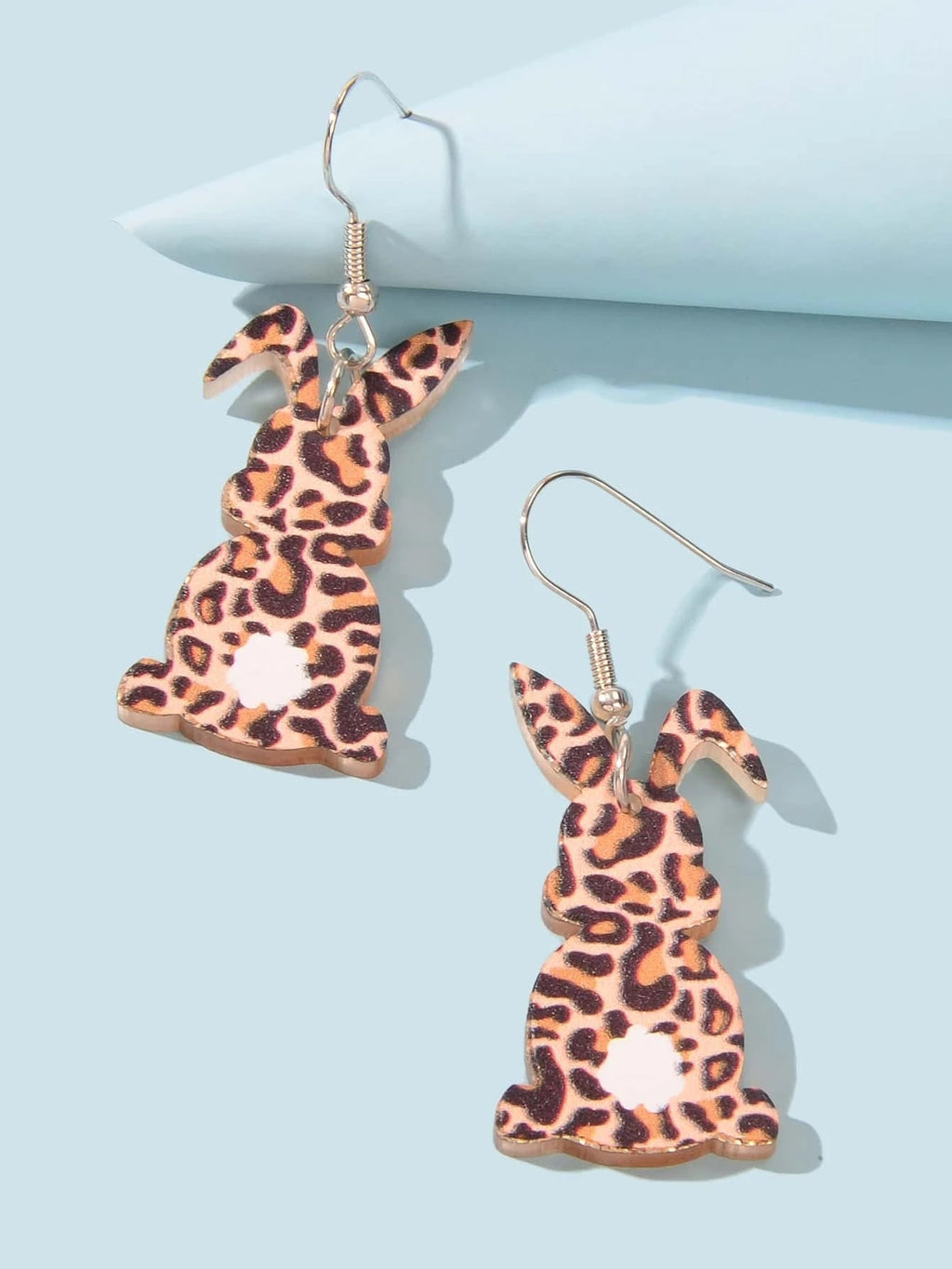 Cute Funny Leopard Print Rabbit Bunny Acrylic Dangle Earrings Trendy Easter Gift
