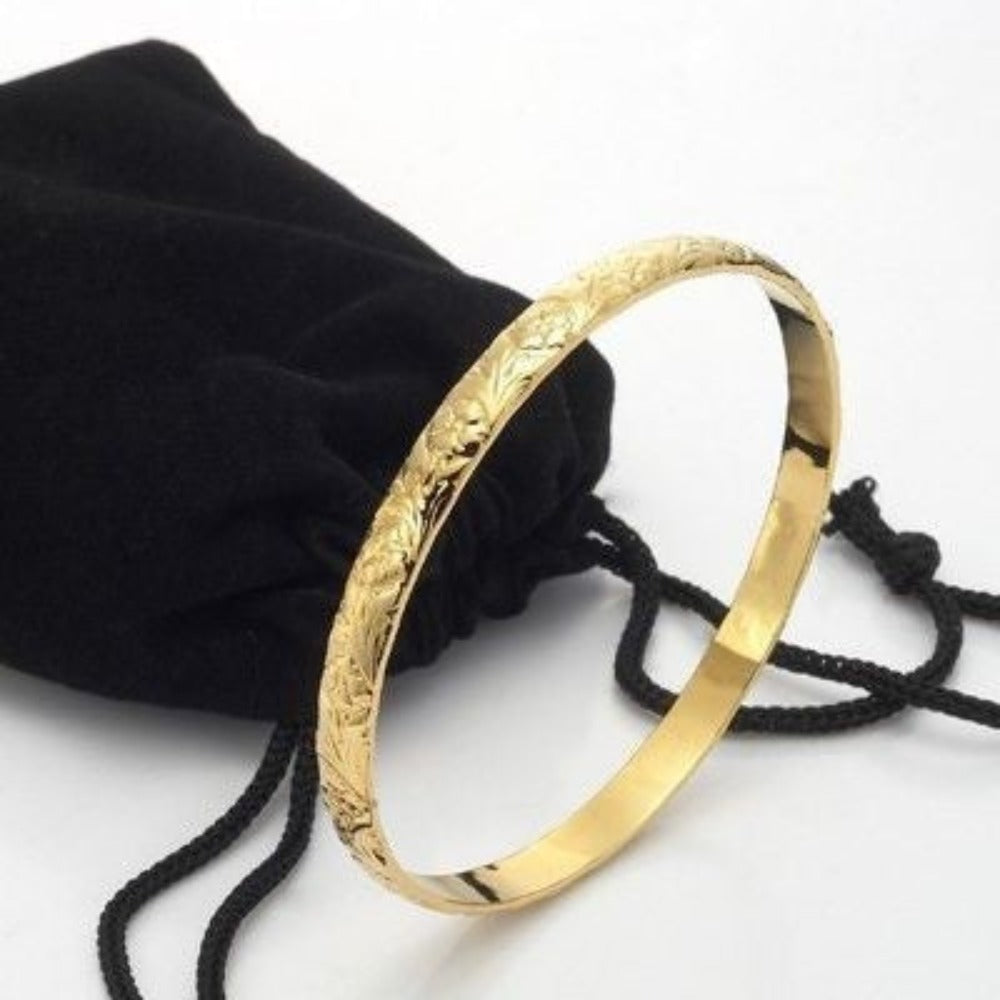 18ct Heavy Yellow Gold Plated Embossed Filigree Women's Bangle - USA Made