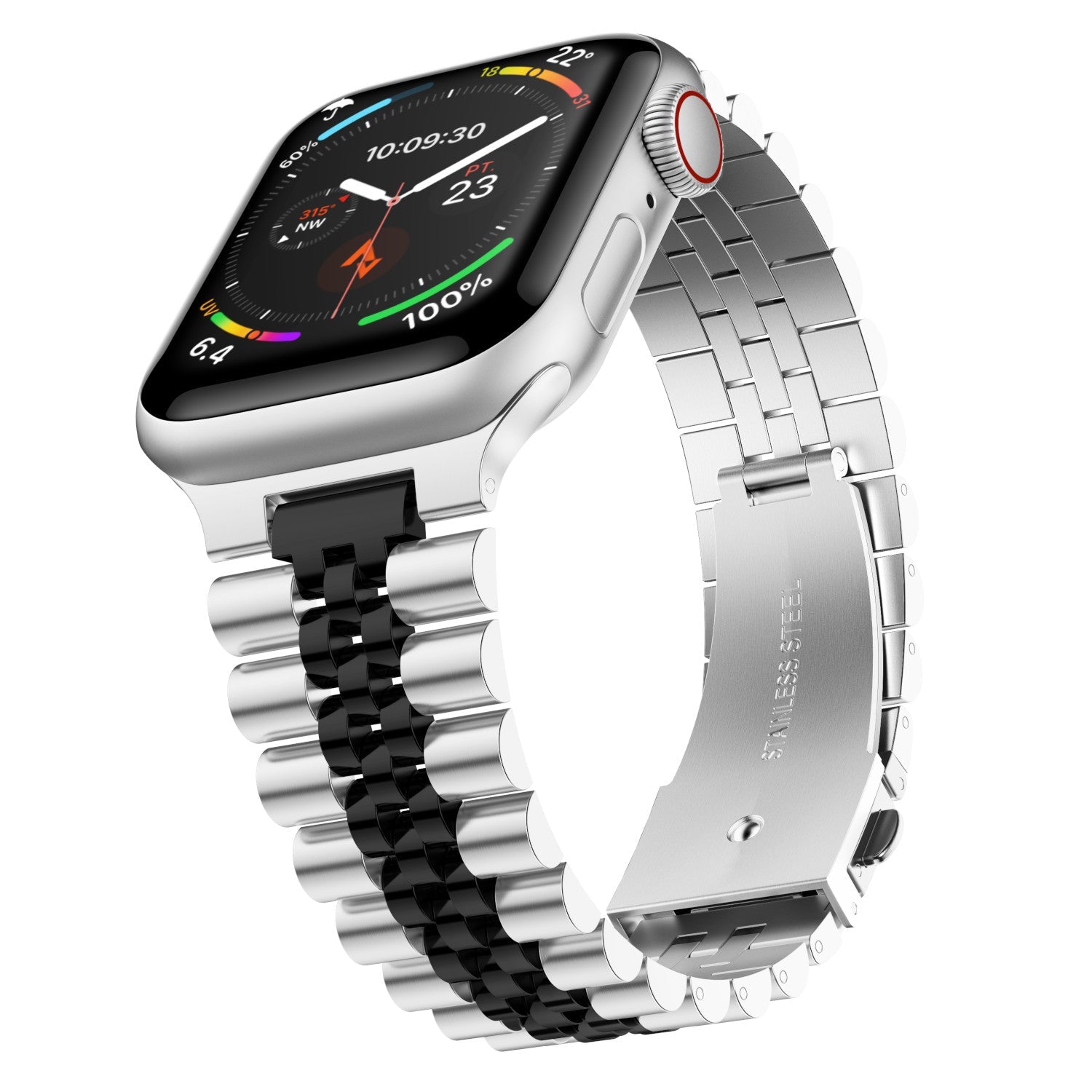 Stainless Steel Link Bracelet Band - The Perth in Silver and Black Small - Compatible with Apple Watch Size 38mm to 41mm