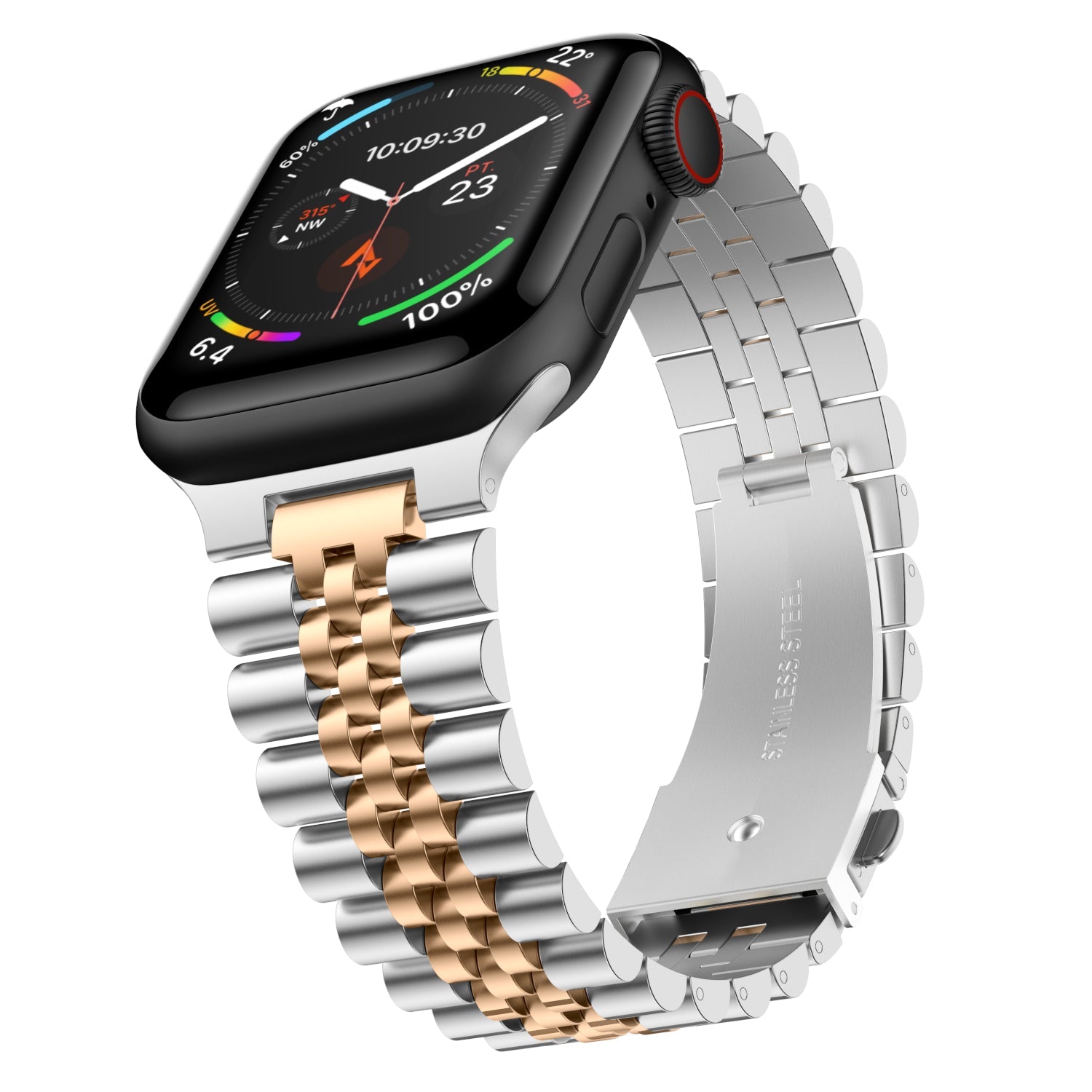 Stainless Steel Link Bracelet Band - The Perth in Silver and Gold Large - Compatible with Apple Watch Size 42mm to 45mm