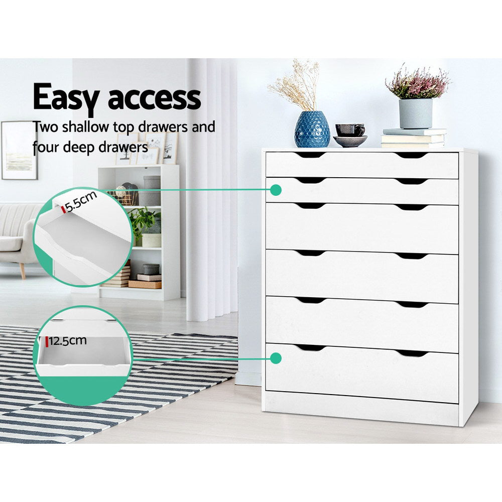 NNEDSZArtiss 6 Chest of Drawers Tallboy Cabinet Storage Dresser Table Bedroom Storage