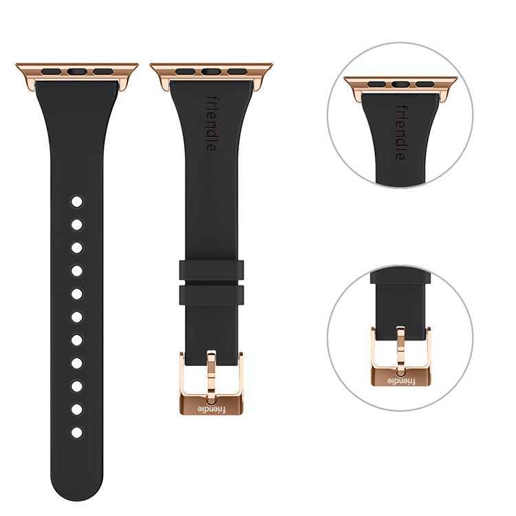 Silicone Band in Black with Gold Classic Buckle - The Gippsland - Compatible with Apple Watch Size 38mm to 41mm