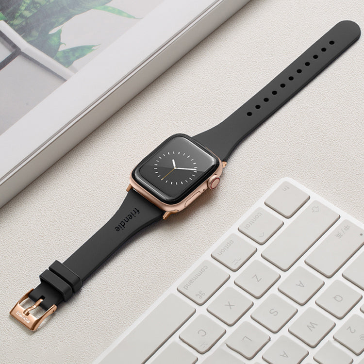 Silicone Band in Black with Gold Classic Buckle - The Gippsland - Compatible with Apple Watch Size 38mm to 41mm