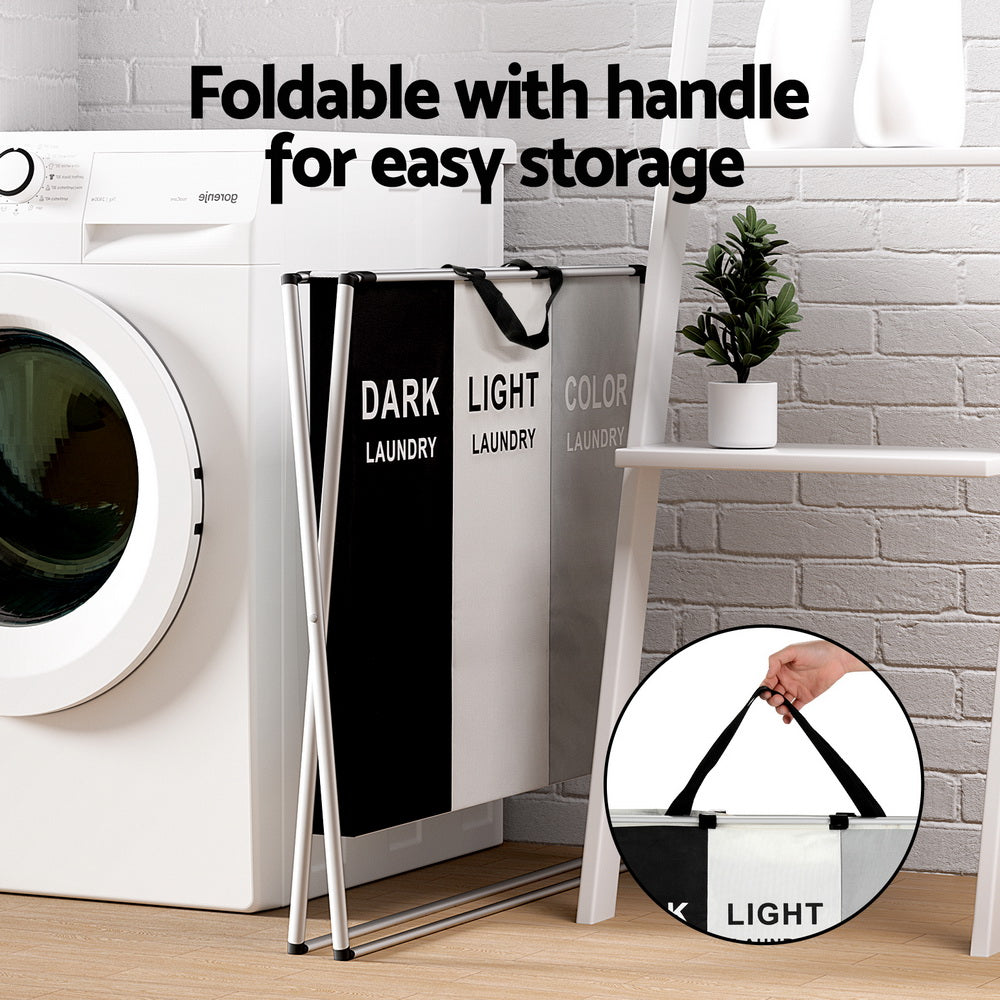 NNEDSZ Laundry Basket Hamper Large Foldable Washing Clothes Storage 3 Sections