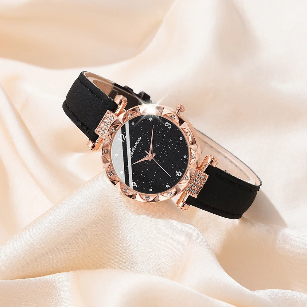 Luxury Women’s Rhinestone Quartz Watch Set (5-Piece)