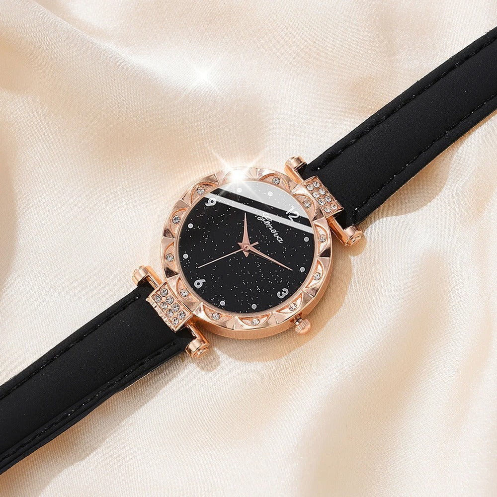 Luxury Women’s Rhinestone Quartz Watch Set (5-Piece)