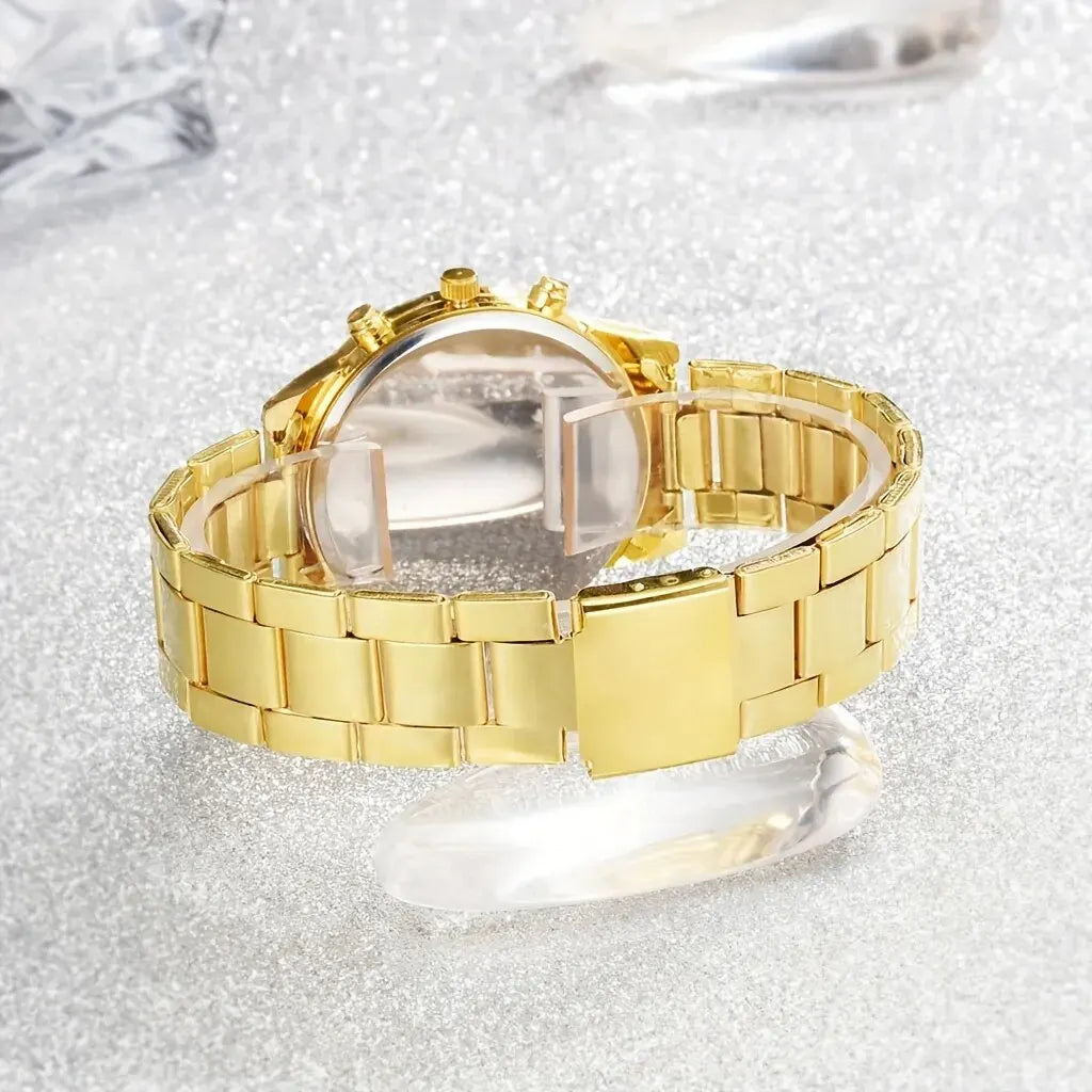 NNEOBA Women’s Luxury Gold Watch Jewelry Set (5PCS)