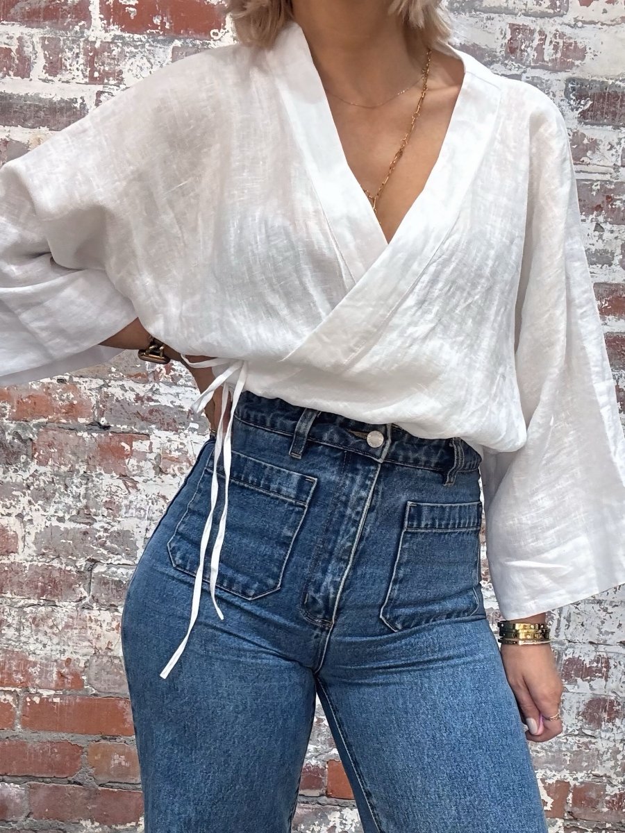 Linen Wrap Shirt in White